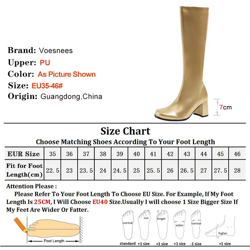 7cm High Heeled Gogo Boots 60s 70s Square Heel Knee-High Party Boots Sexy Retro Zip Women Cross Dressing Shoes Big Size 44 45 4 260327
