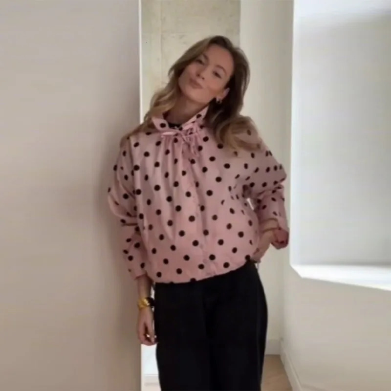 Chic Polka Dot High Neck Short Jacket For Women Long Sleeve Loose Lace Up Coat Commuter Casual Outwears 2026 Lady Streetwear 260326
