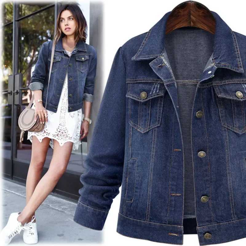 Women Denim Coat Single Breasted Button Solid Color Jackets Turn Down Collar Pockets Streetwear Autumn High Street CasualT260328