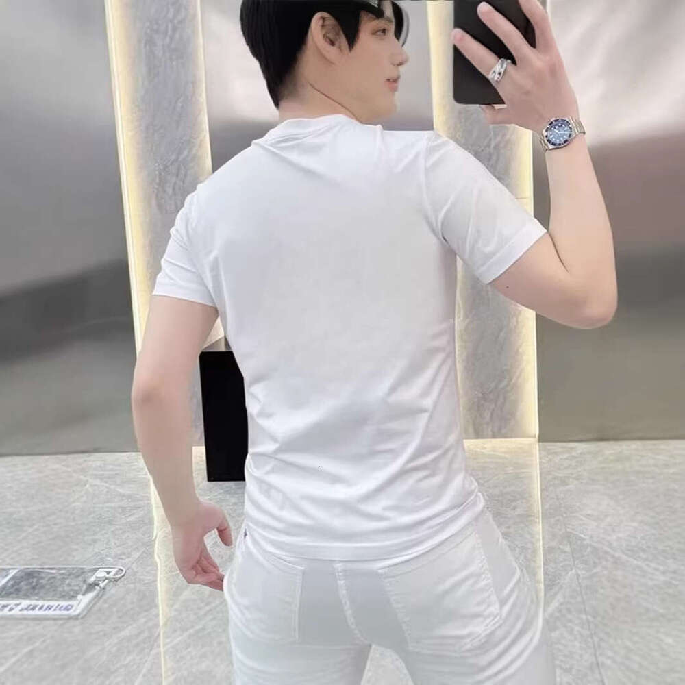 Pure cotton short-sleeve t-shirt 2026 summer men's stylish letter print round neck light luxury new fashion trendy loose fit tee
