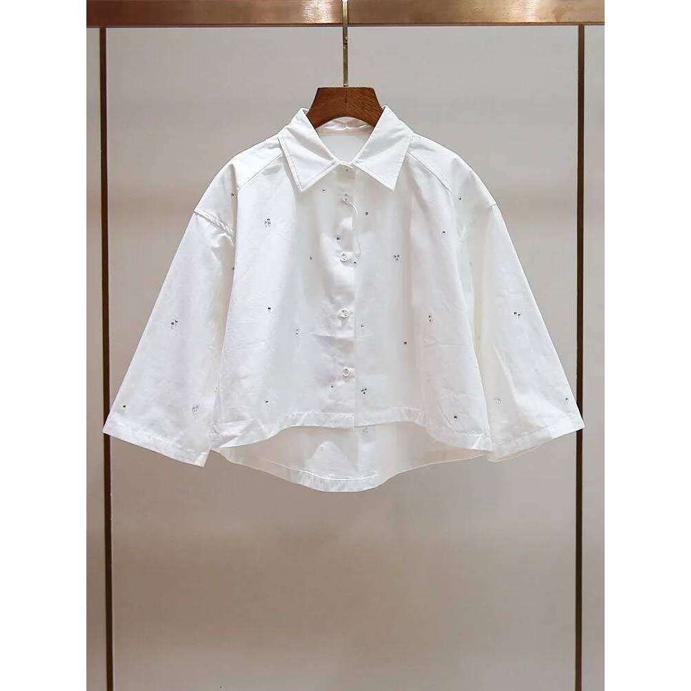 Summer New Women Nail Bead Collar Irregular Shirt Top+A-Line Wide Leg Shorts Set Mdng260330