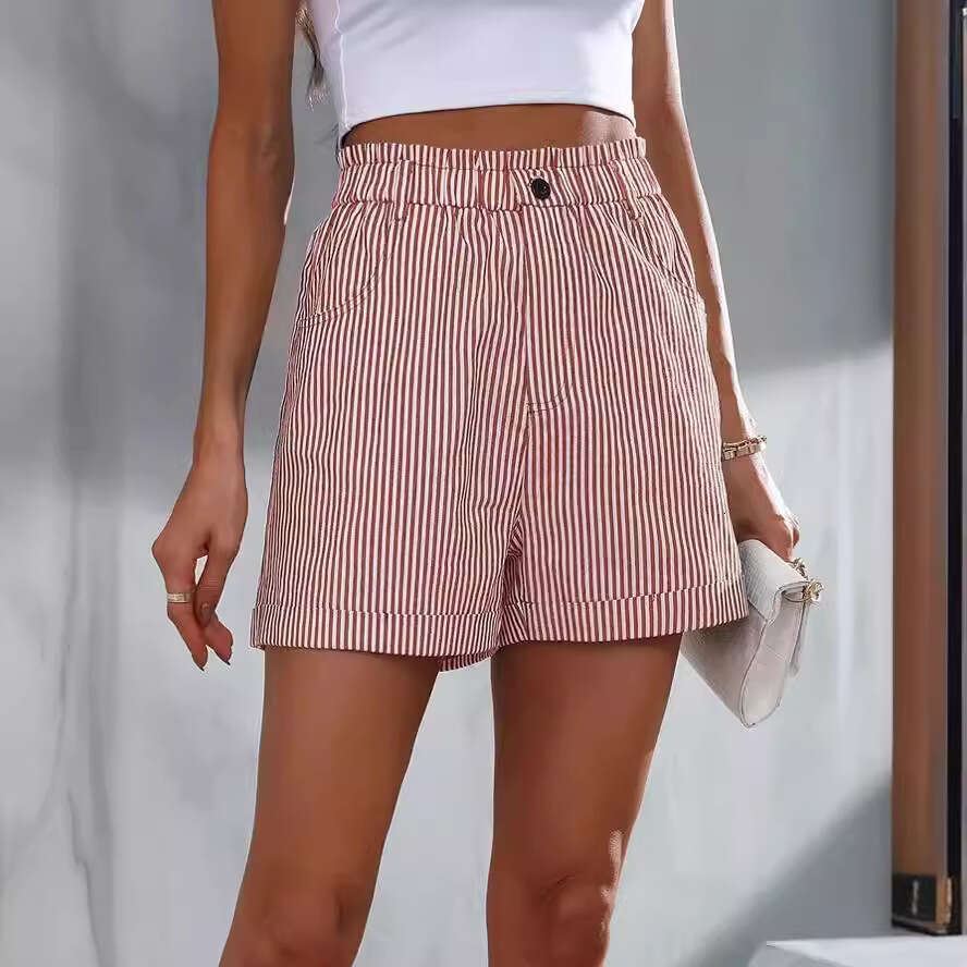 2026 European and American Summer New Products: Cross-Border Casual Pocket Striped Shorts for Women