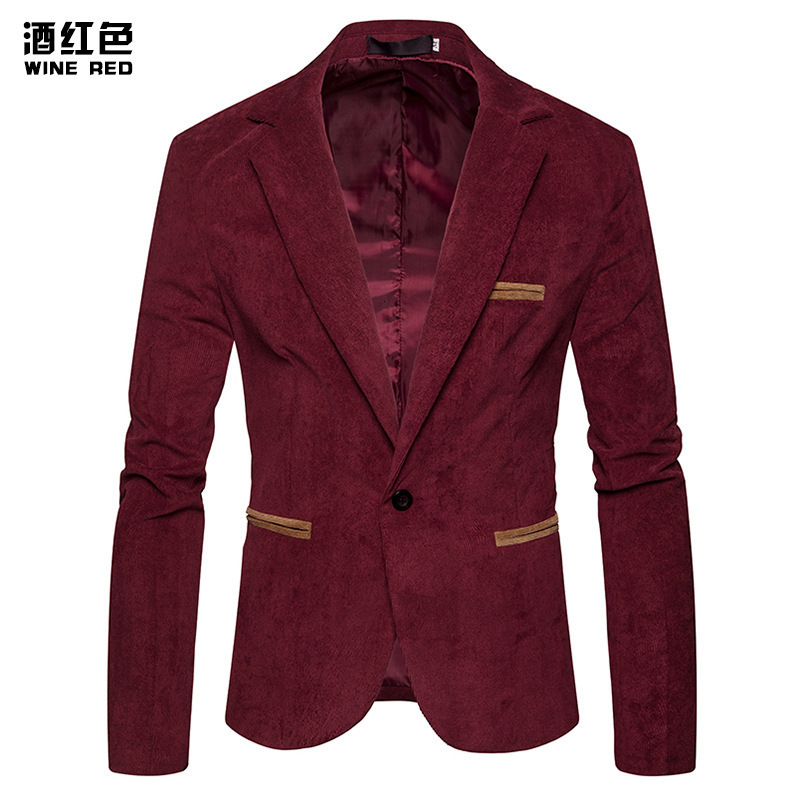 Spring and Autumn Fashion Mens Corduroy Blazer Jacket Mens Casual Color Block Jacket Business Small Suit