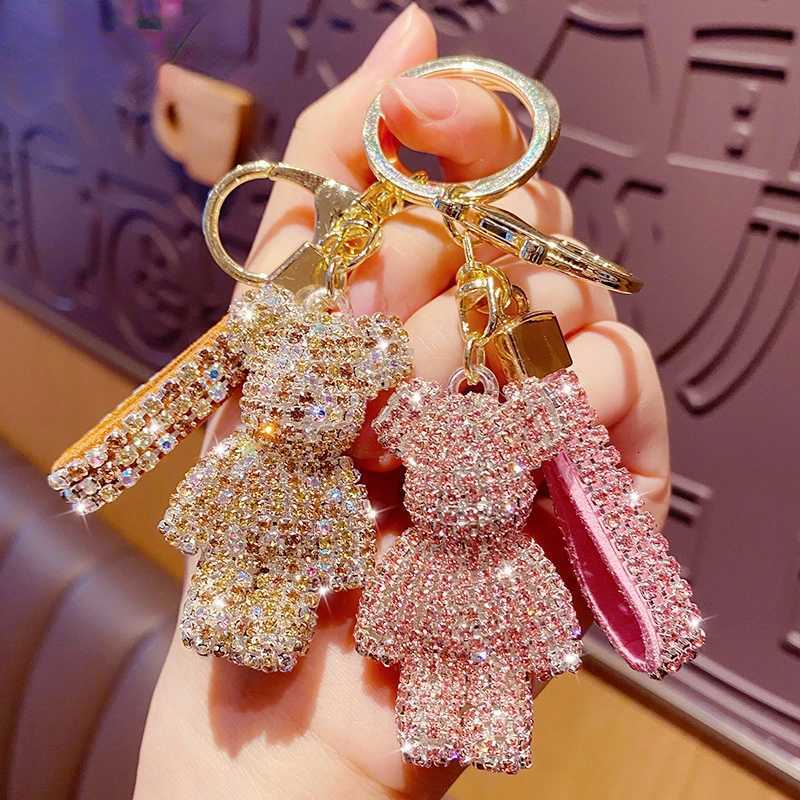Cute Rhinestones Tassel Bear Keychain Couple Keychain Girl Decoration Small Pendant Car Key Ring Student Bag Pendant Z260330