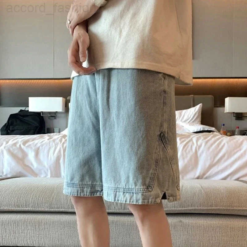 Long Man Denim Shorts with Pockets Short Jeans Pants for Men Half Wide Baggy Bermuda Loose Sale New in Summer Luxury Emo Buttons H260330
