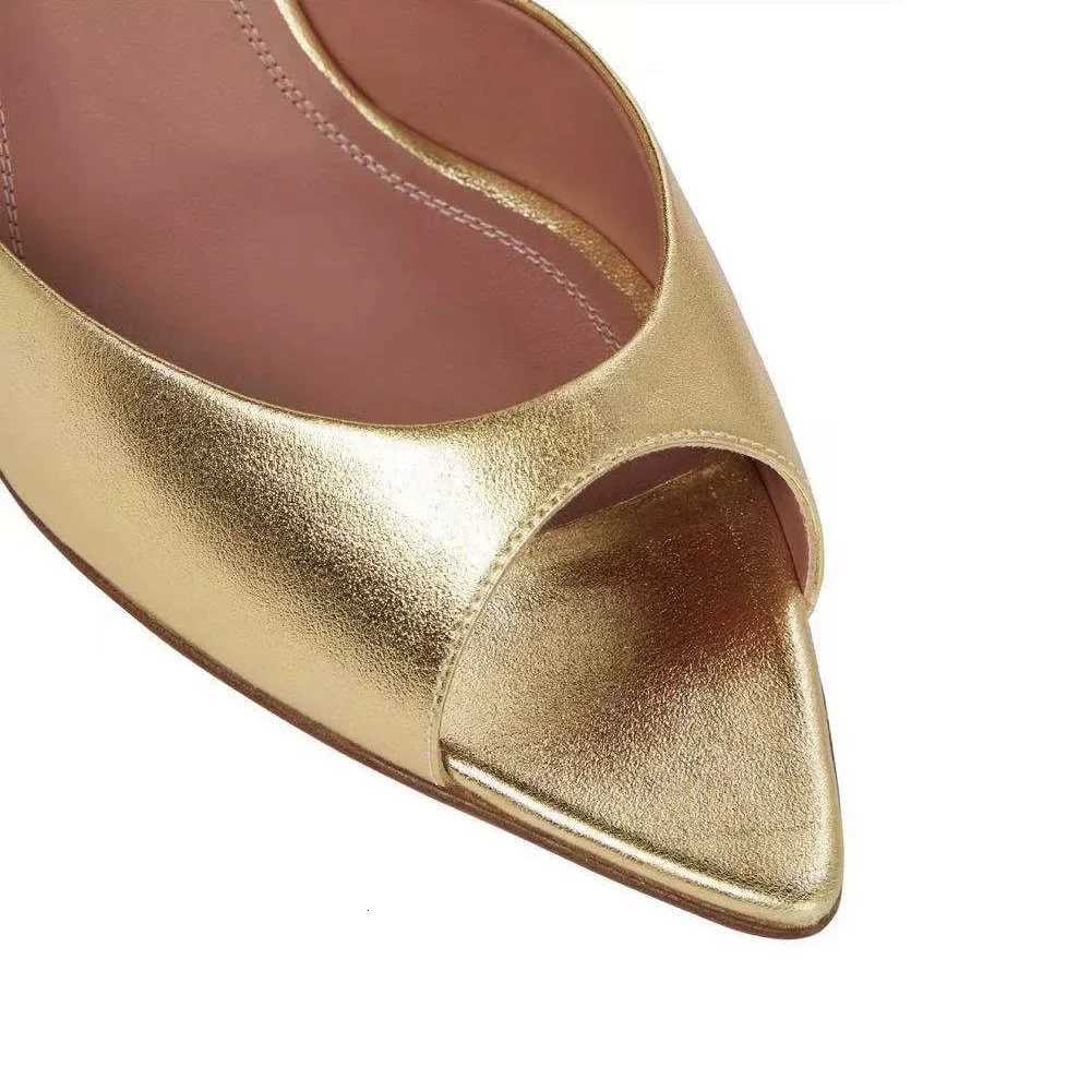 2024 New Pointed Fish Mouth Sandals Fashionable Womens Shoes Wine Glasses and Gold Slippers Z260330