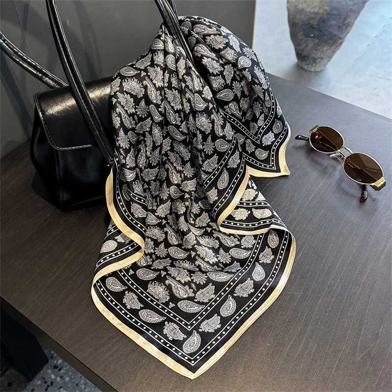New 100 Real Silk Satin Women Scarf 2025 Flower Printed Foulard Femme Square Head Scarfs Bandana Shawl For Lady Hijab Z260330