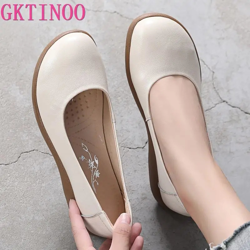 GKTINOO White Genuine Leather Ladies Breathable Summer Shoes Women Flats Slip-On Loafers Round Toe Soft Flat Shoes Casual 260323