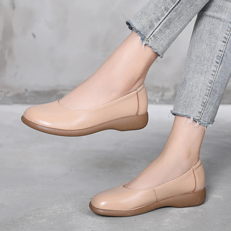 GKTINOO White Genuine Leather Ladies Breathable Summer Shoes Women Flats Slip-On Loafers Round Toe Soft Flat Shoes Casual 260323