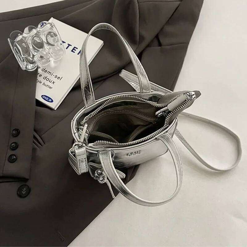 New Trend Korean PU Leather Shoulder Silver Mini Small Square Bag High Quality Purses Women Lady Crossbody Bags Handbag TIANOUDAISHU