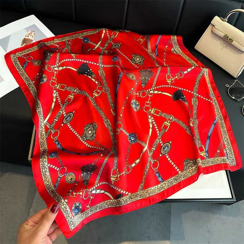 Luxury Chain Print Small Square Scarf Simated Silk Thin Neck Scarf Fashion Sunscreen scarf For Wen 70x70cm X260328
