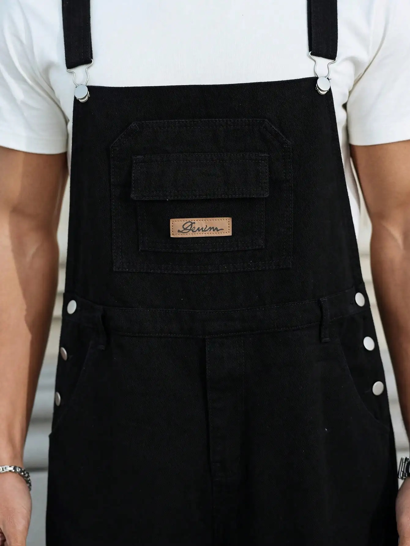 Mens Four - Season Black Denim Overalls Simple and Casual Style Retro and Daily 260326