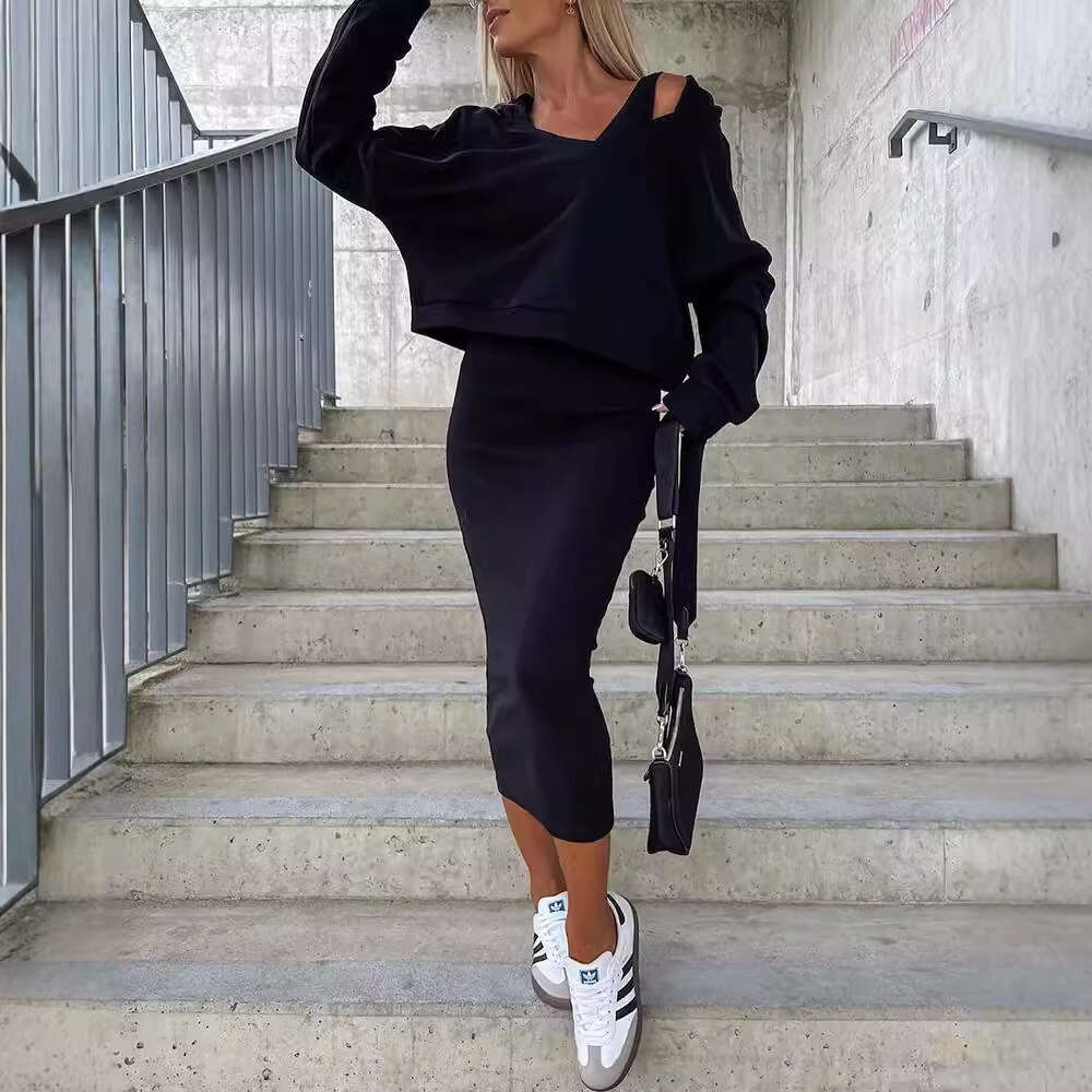 2026 New European and American Sleeveless Dress Hooded Sweatshirt Short Top Set