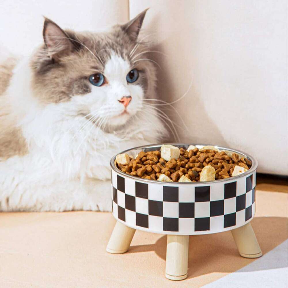 Pet cat dog bowl polka-dot plaid stainless steel anti-slip easy to clean indoor and outdoor 26W0330