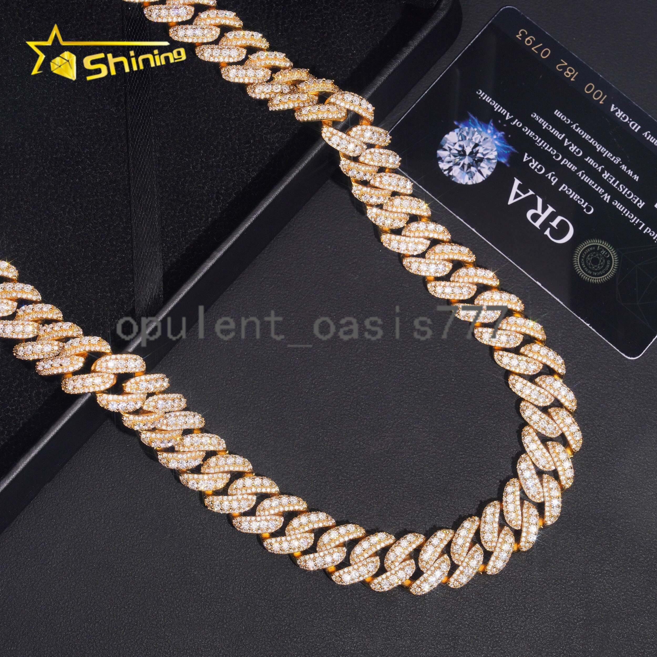 Luxury Iced Out Gold Plated 15mm VVS Moissanite Cuban Link Chain Necklace Hip Hop Jewelry Custom 925 Silver Chain for Men