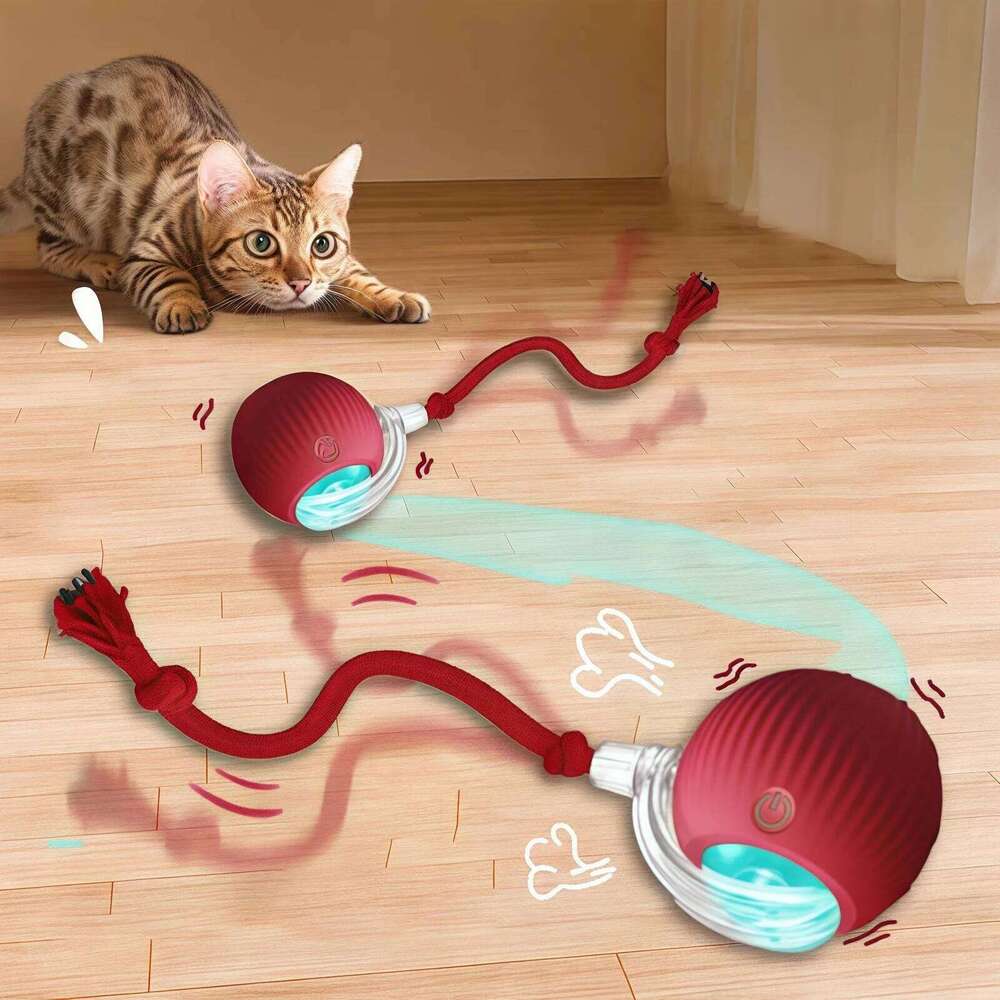 Interactive Automatic Rolling Ball Faux Tail Rechargeable Smart Pet Electric Toy Dog Cat Training Imitate Mouse