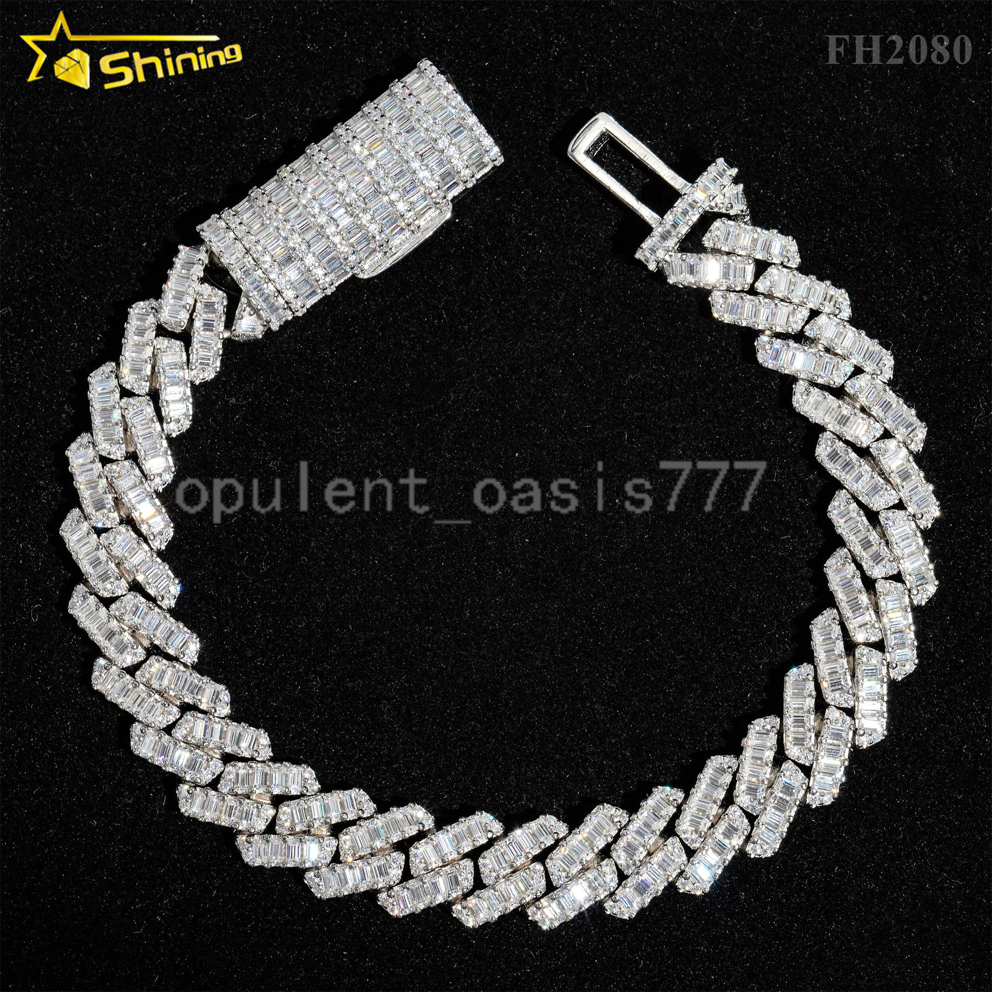 Pass Diamond Tester Hip Hop Jewelry 12mm Solid 925 Silver Box Clasp Baguettes Iced Out Men VVS Moissanite Cuban Bracelet