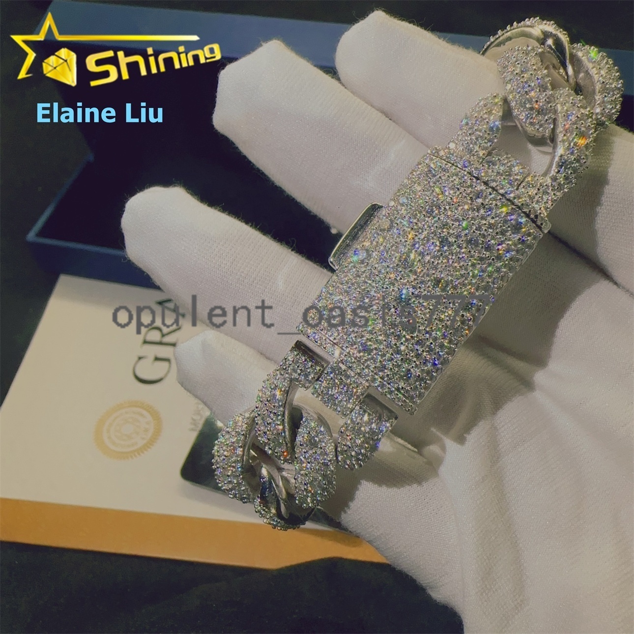 Sterling Silver 925 18mm VVS Moissanite Diamond Moissanite Hip Hop Jewelry Iced Out Bracelet Miami Cuban Link Chain Bracelet