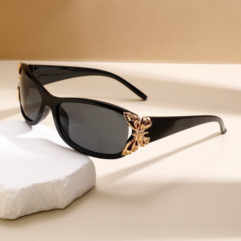 Trendy Butterfly Decoration Designer Sunglasses Luxury Brand Women's Accessories Fashion Personality Sunscreen Leopard Print Outdoor Sports Cycli