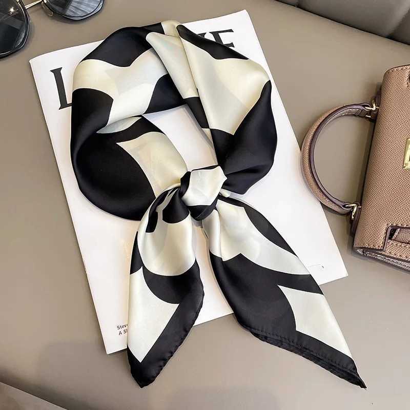 7070cm Square Scarf Wen Luxury Design Silk Feeling Shawl Satin Printed Bandana Small Neck Muffler Hair Hijab Scarf X260328