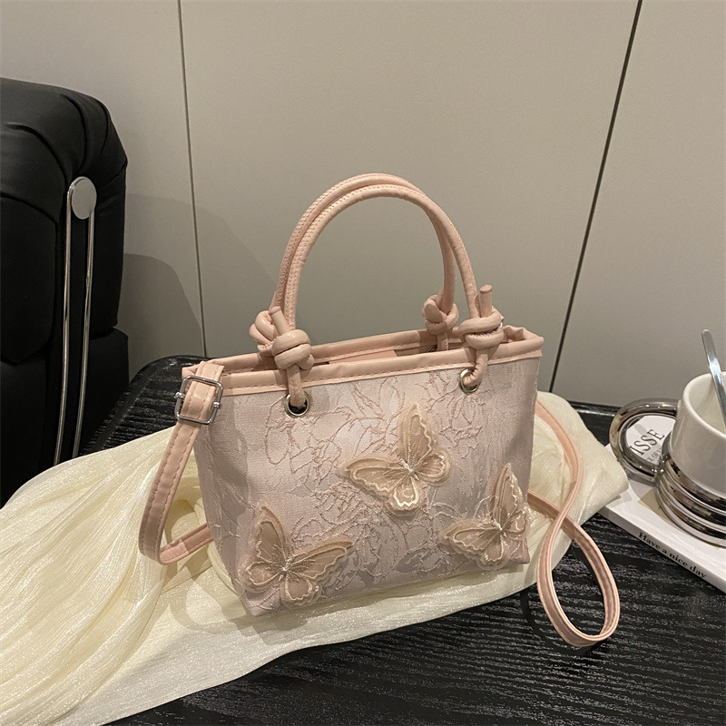 Free Shipping High Value Mini Tote Bag for Women Lace Butterfly Embellished Handbag