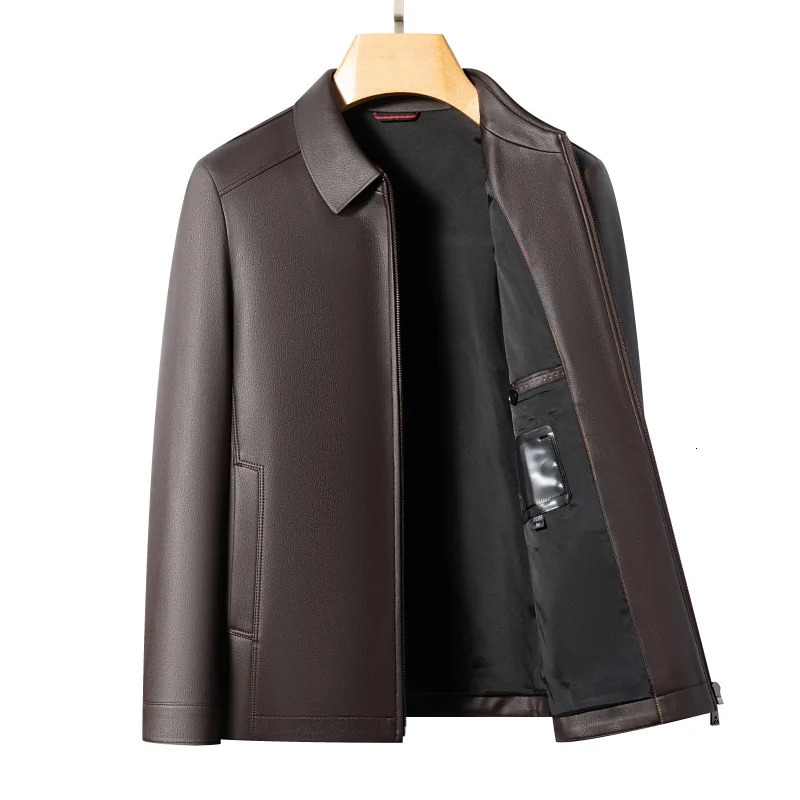 Mens Fashion Casual Large-Sized Goatskin Leather Jacket Lapel Coat High-End Spring Autumn 260327
