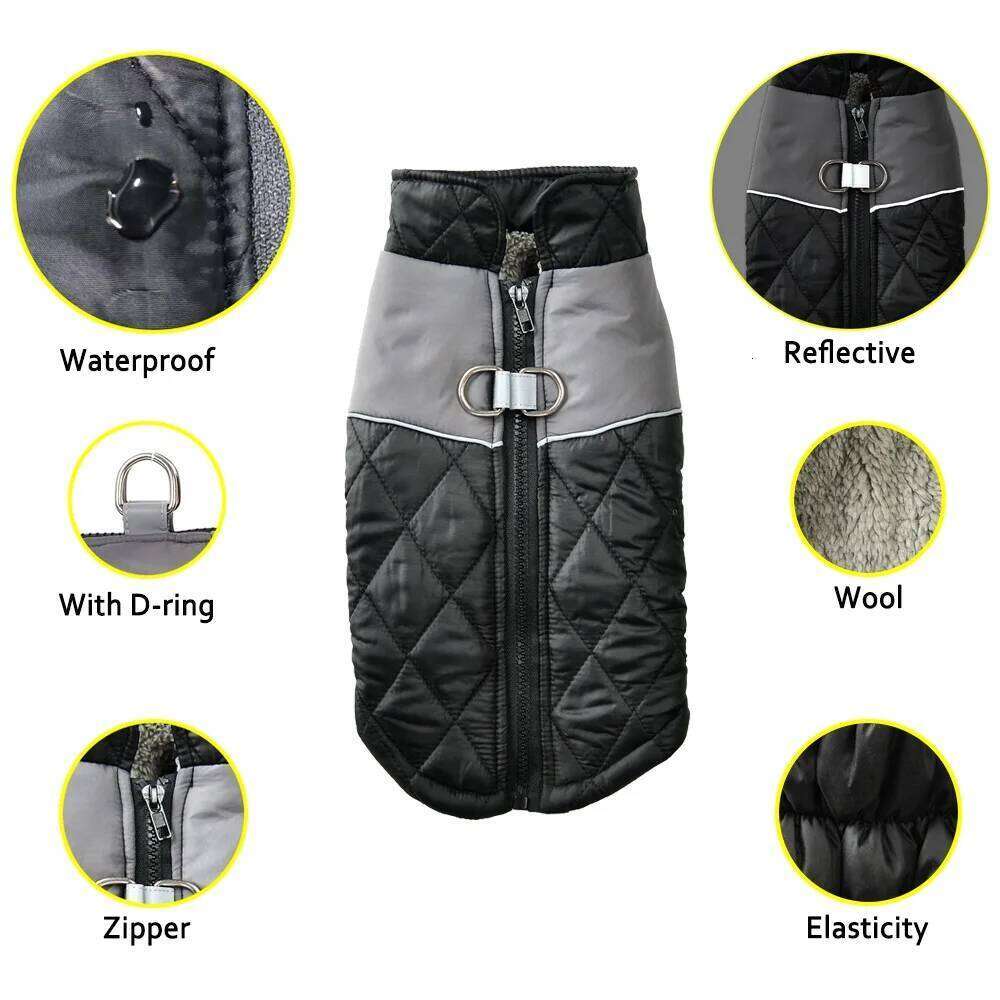Reflective Dog Coat with D-ring For Small Medium Dogs Jacket Autumn Winter Warm Fleece Puppy Clothing French Bulldog Pet Costume
