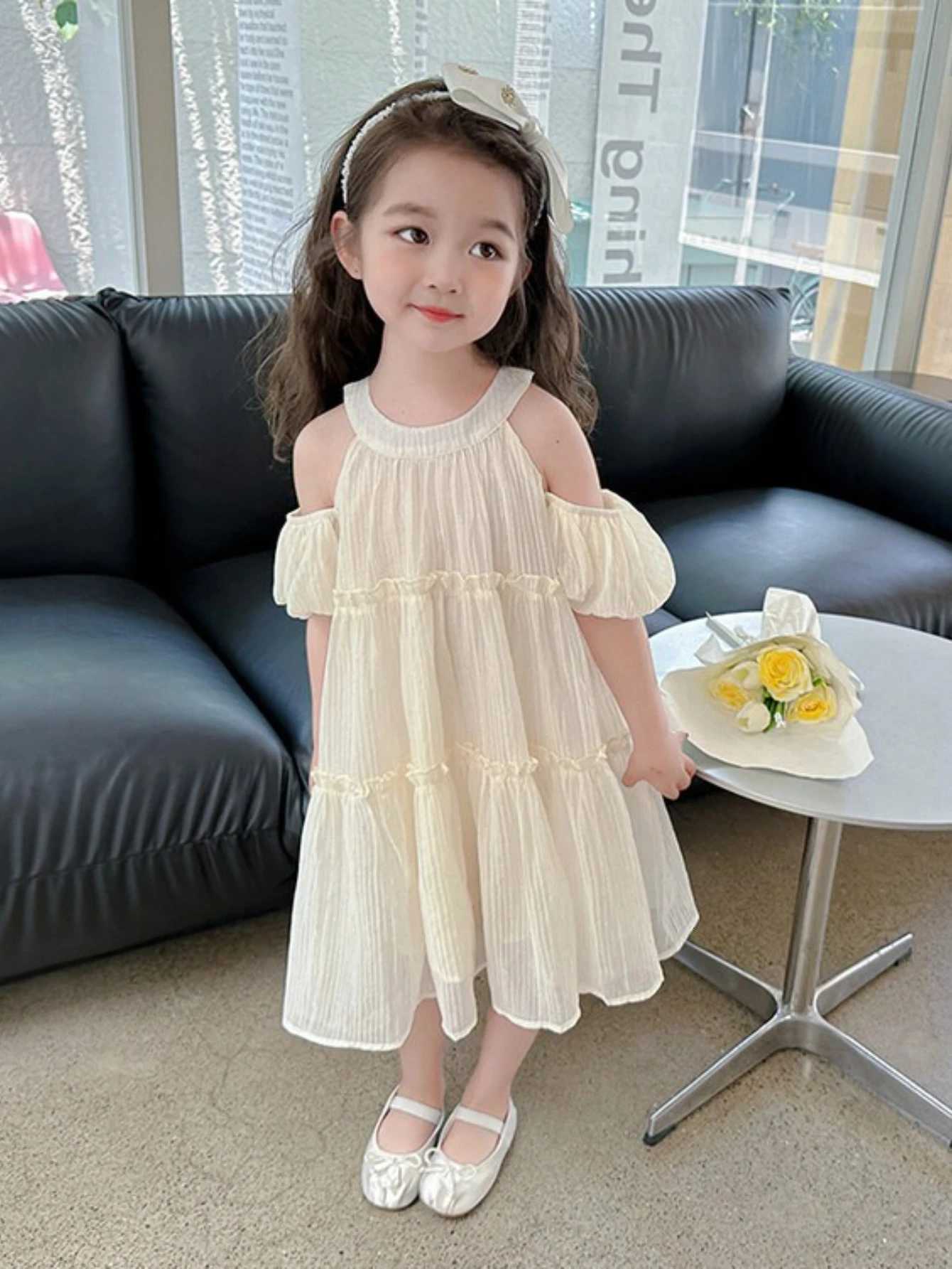 Girls Off Shoulder Dress Kids Birthday Party Princess Dress Tiered Ruffle Layered Gown for Little Girls Elegant Festive VestidosT260330