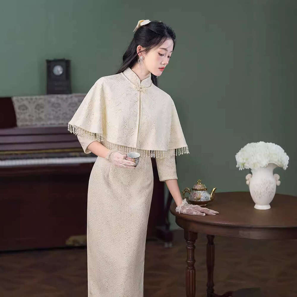 Autumn New Improved Cheongsam, Daily Wear, Traditional Chinese Style, Slim Fit, Elegant White Two-Piece Set, Young Style Cheongsam For Women Qipao Han
