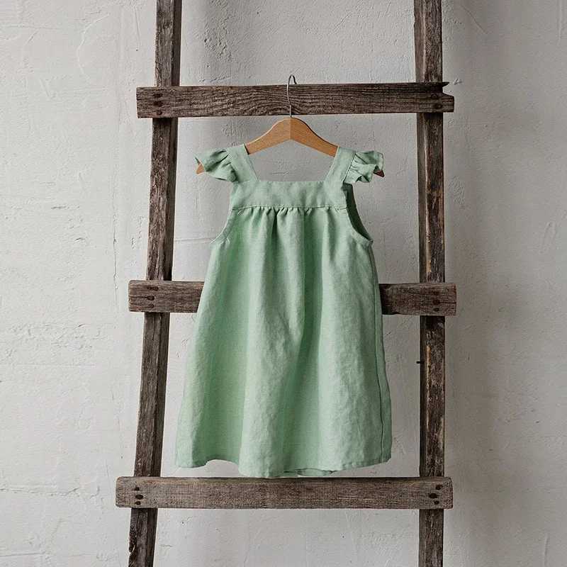Children Girls Linen Dress 2026 Summer New Literary Petal Sleeves Loose Baby Girl Strap Princess Dresses TZ04T260330