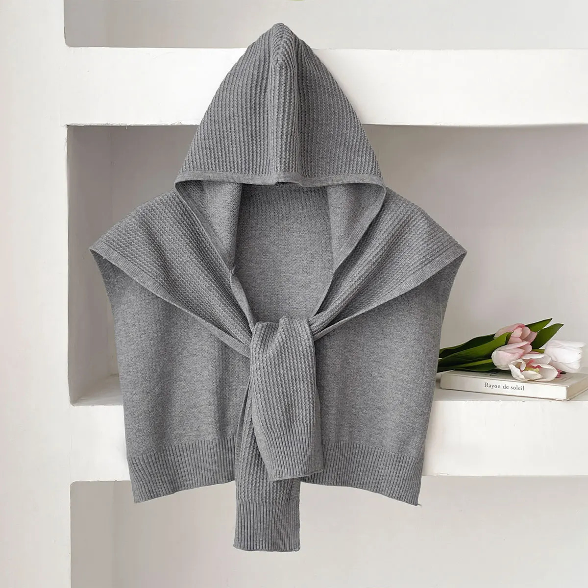 Solid Color Knitted Hooded Shawl Women Spring And Autumn Warm Capes With Shirts Fashion Outerwear Neck Protection Scarf 2025 260325