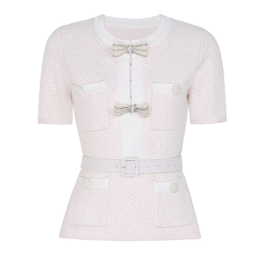 Spring and Autumn New Designer Beaded Belt Slimming Top Knitted Shirt, e22 Women's Skirt 2026