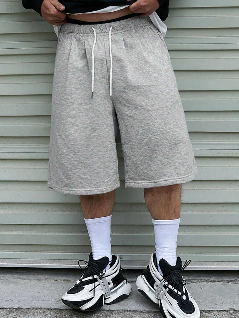 Mens Drawstring Waistband Loose Fit Shorts Sweat Long Holographic Plain Street Wear Waist Pockets Casual Sports Shorts Clothes H260330