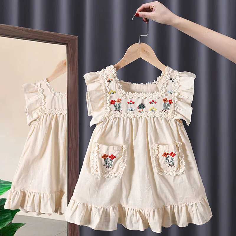 New Summer Children Dresses Ruffled Floral Print Splice Dresses for Girls Flower Print Toddler Girl Dresses 0-6Y Kids ClothesT260330