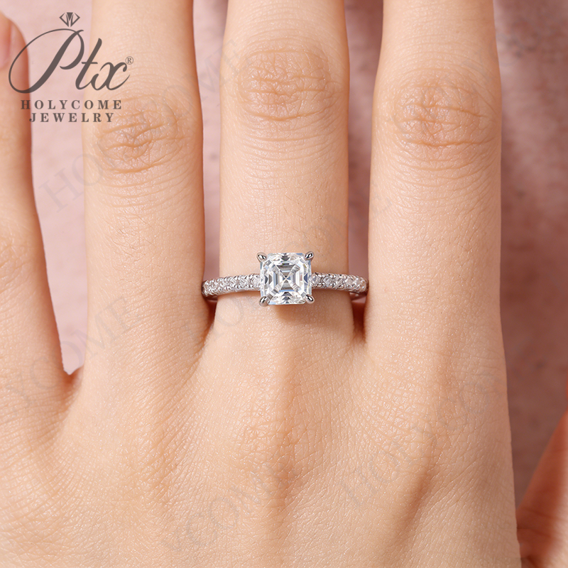 Promise Asscher cut 1ct Moissanite Simulated Diamond Ring 925 Sterling Silver Engagement Wedding Rings for Women Jewelry Christmas Gift