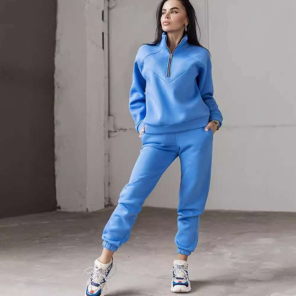 2026 Cross-Border Spring and Autumn Fashion Hooded Sweatshirt Two-Piece Set Long Sleeve Solid Color Fleece Jogger Casual Outfit