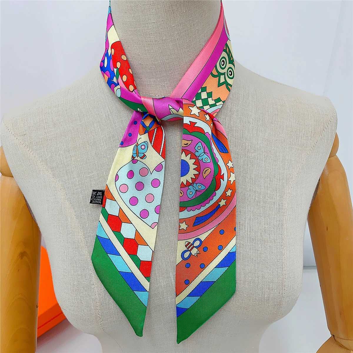 2024 Brand New Design Owl Scarf Wen Luxury Silk Scarf Fashion Hair band Foard Skinny Bag Scarves Neckerchief For Ladies X260328
