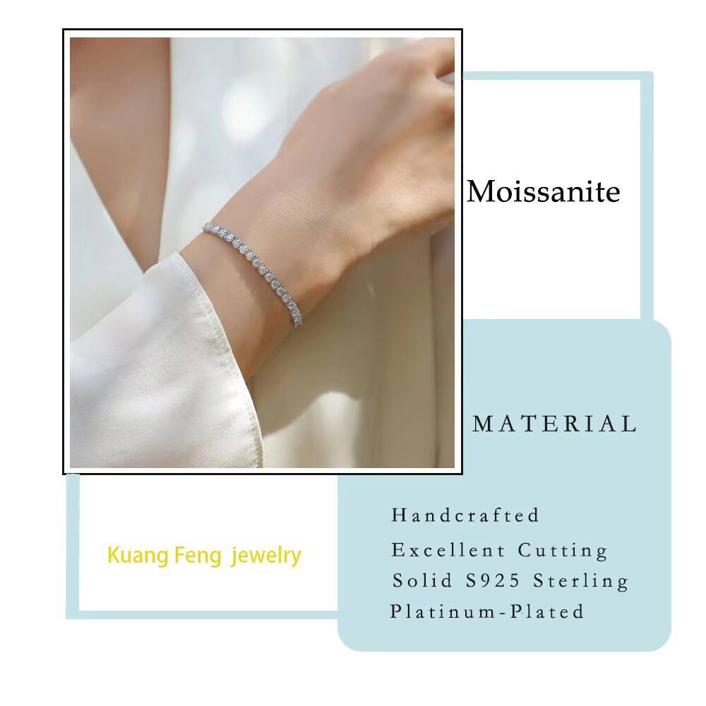 3/4/5mm Moissanite Tennis Style Bracelet 925 Sterling Silver Platinum Plated Elegant Gift with GRA Certificate Adjustable Bangle