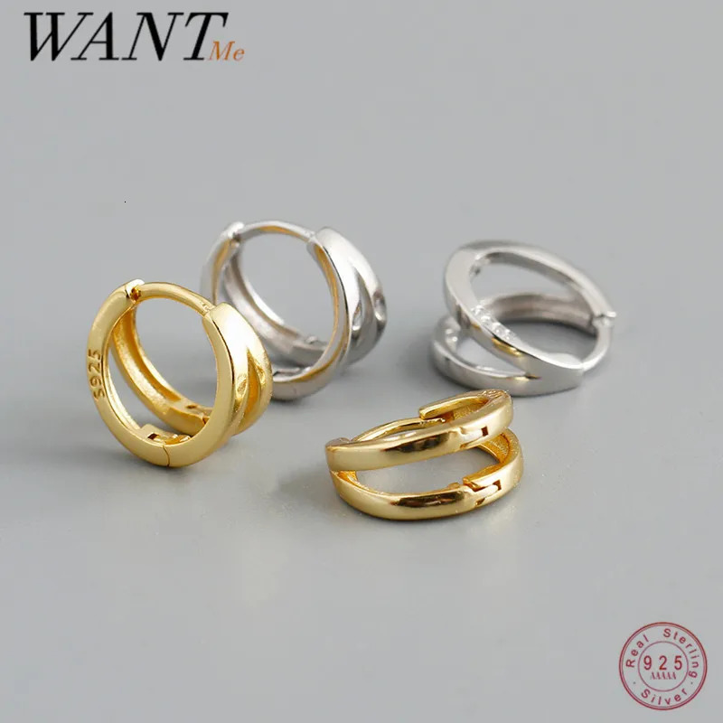 WANTME 925 Sterling Silver Simple Glossy Double Ear Buckle for Women Unique Charm Party Hoop Earrings Fine Jewelry Accessories 260323