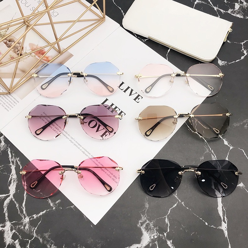 Fashionable Frameless Women's Designer Sunglasses Luxury Accessories Internet Famous Street Photography Large Frame Outdoor Sun Protection Cyclin