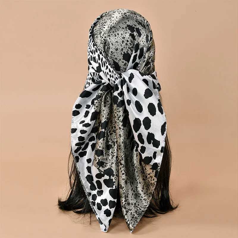 9090cm Leopard Printed Square Scarf Women Luxury s Scarf Fashion Dot Headband Matte Satin Silk Hair Band Handkerchief Z260330