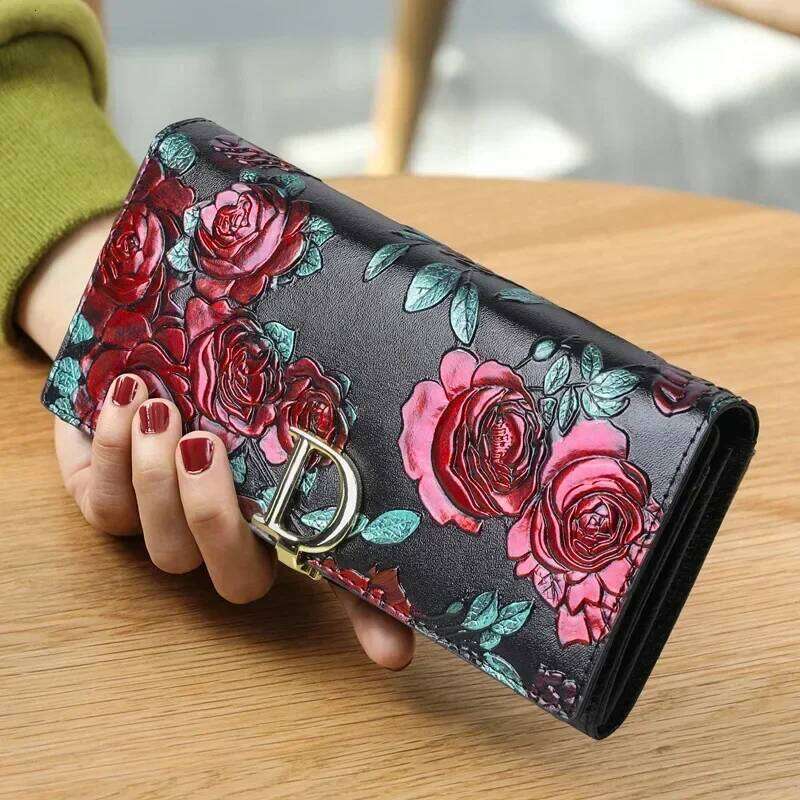 Chinese Embroidery Genuine Leather Female D Embossing Ladies Personality Retro Long Clutch Wallet Women Purse Coin Holders Clutch Bags