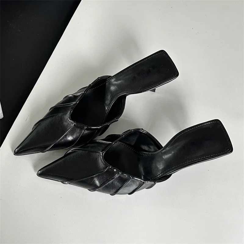 Eilyken Spring Elegant Pleated Women Slipper Sexy Pointed Toe Thin Low Heels Slingback Mules Shoes Z260330