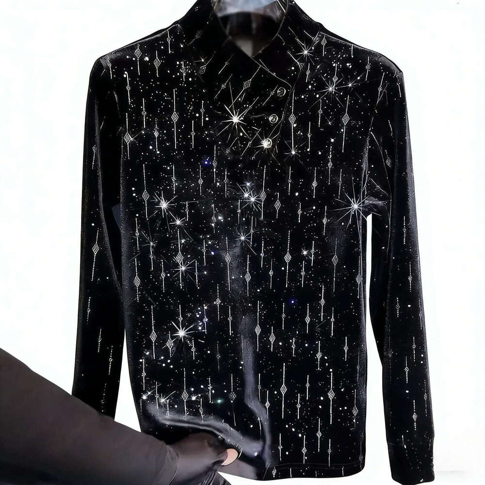2026 Men's New Autumn/Winter Light Luxury Long Sleeve Fashion Korean Style Trendy Fleece-Lined Slim Fit Warm Base Shirt Luanyun