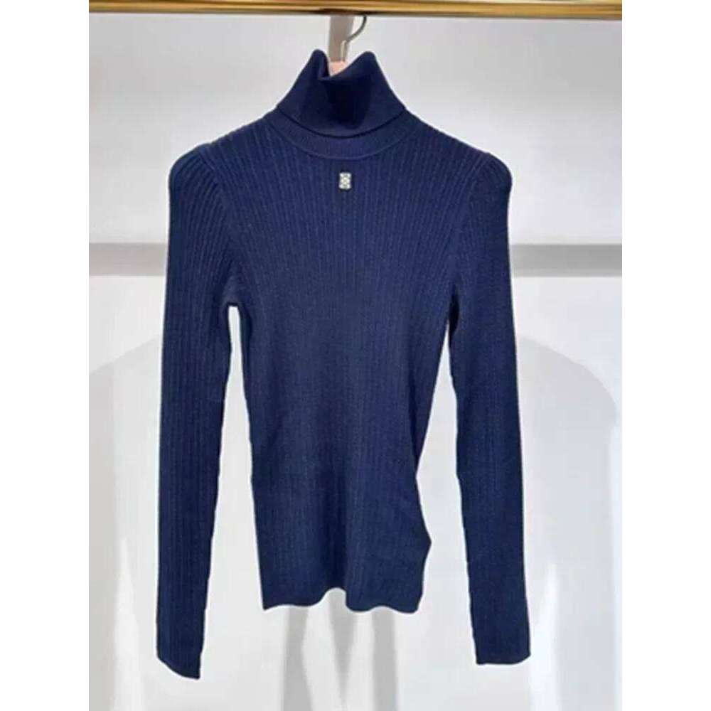 Striped Knit Tops Women's Solid Color Turtleneck Slim Long Sleeve Sequined Decoration Sweater Mdng260330