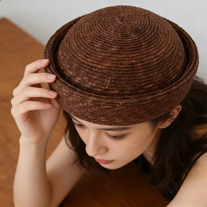 French Beret Hat Women Straw Cap Summer Circle Woven Sun Hat Church Derby Party Hostesses Pillbox Hat Millinery Fascinator Base 260324