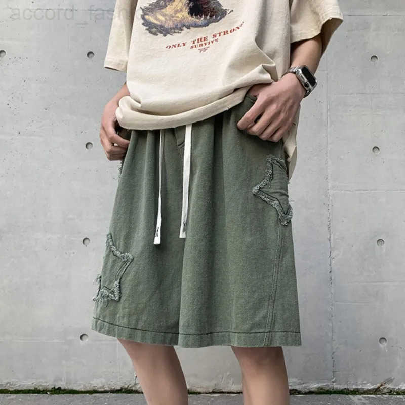 shorts men gym 2024 Loose Star Patchwork Short Men Vintage Summer Basic Simple Hot Sale Leisure Ulzzang Streetwear Chic Shorts H260330