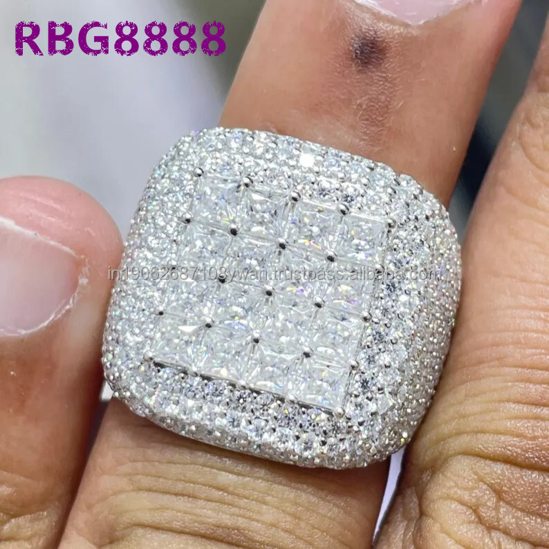 Mens Moissanite Iced Out Huge Diamond Micro Pave Round Dome VVS Buss Down Hip Hop Mens Bling Iced Ring