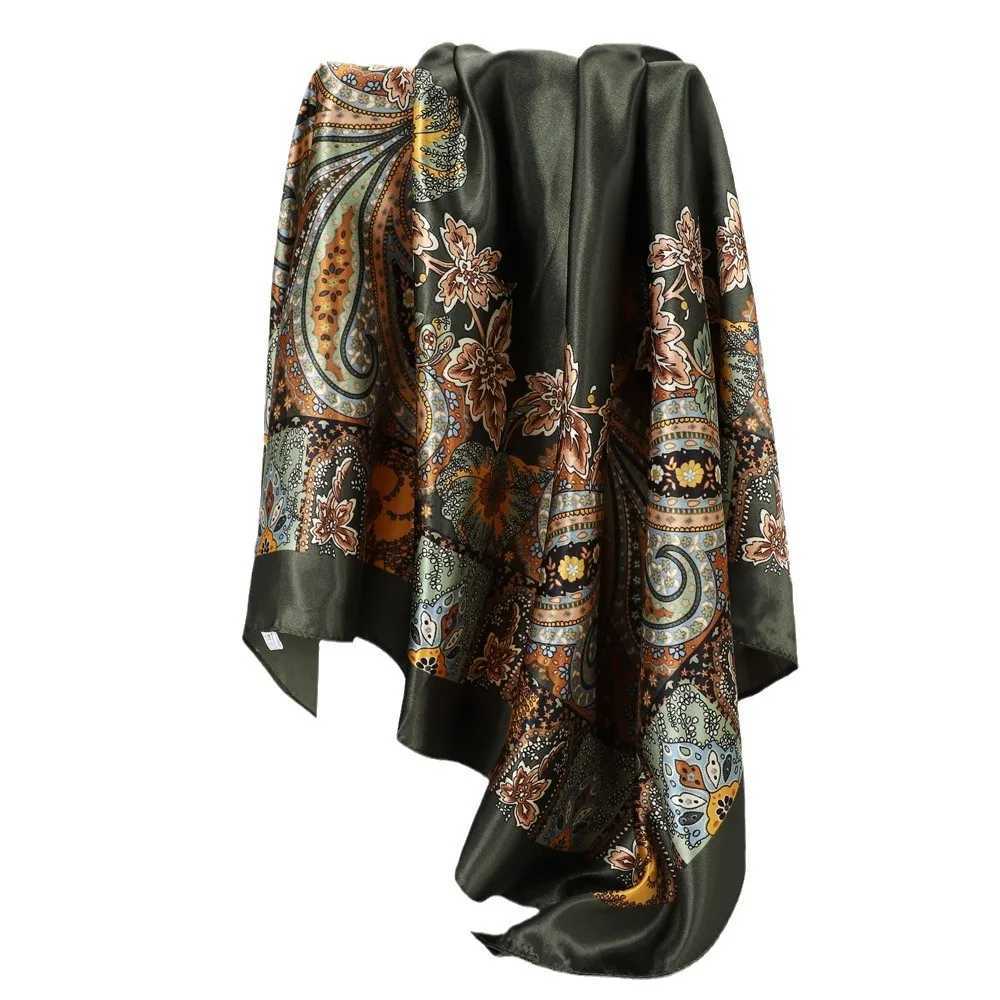 band Scarf Wen Fashion 9090cm Silk Satin Hijab Bandana Neckerhf Sun Protection Shawl Wrap scarf Paisley X260328
