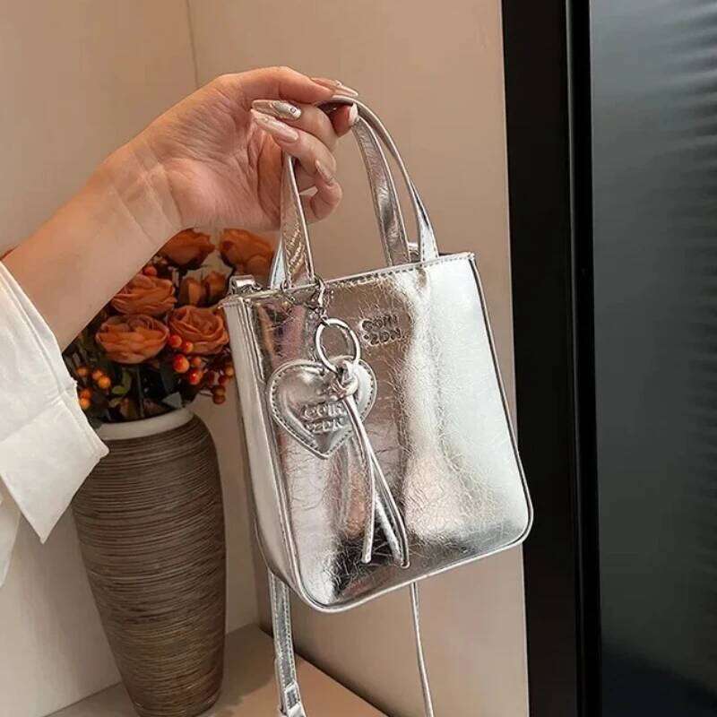 New Trend Korean PU Leather Shoulder Silver Mini Small Square Bag High Quality Purses Women Lady Crossbody Bags Handbag TIANOUDAISHU